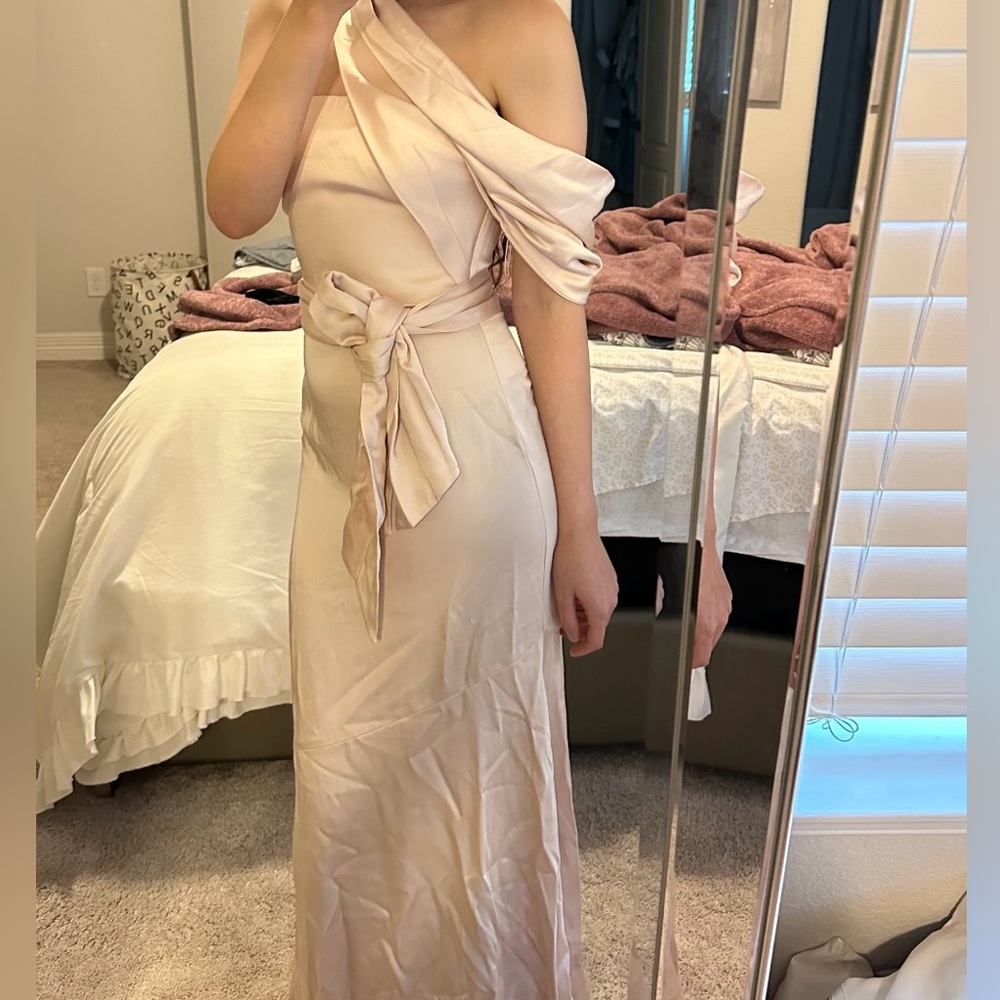 Wedding guest gown from Amal Significant Other in shade petal light pink.